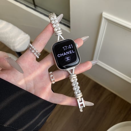 パールチェーン AppleWatchバンド エレガント 高品質高級感 アップルウォッチ10/9 ベルト Ultra3/2/1 Series 10/9/8 SE3/2/1 セレブ愛用 [M5540]