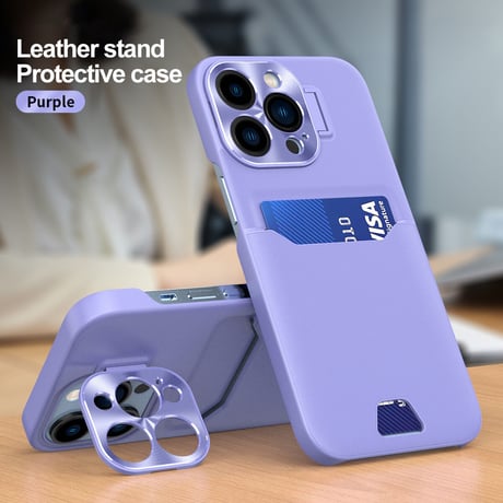 ICカード入れ スタンド iPhone14/14promaxケース 金属カメラカバー アイフォン13mini/12promaxカバー 高品質高級感レザー 実用 [M2336]