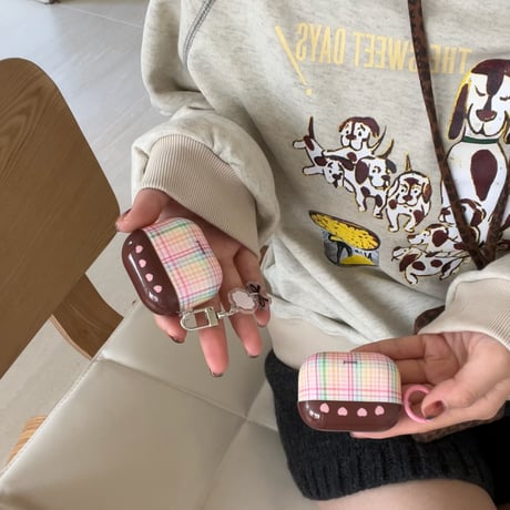 ハート柄/チェック柄 Airpods 4ケース ガーリーファッション Airpods3/2カバー Airpodspro2/pro リング/リボンキーチェーン かわいい[M4838]