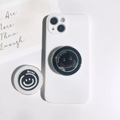 笑顔ミラー 鏡スマホグリップ  お揃い シック スタンド 可愛い 粘着タイプ 可愛い 実用 全機種対応 ギフトにおすすめ[M3946]