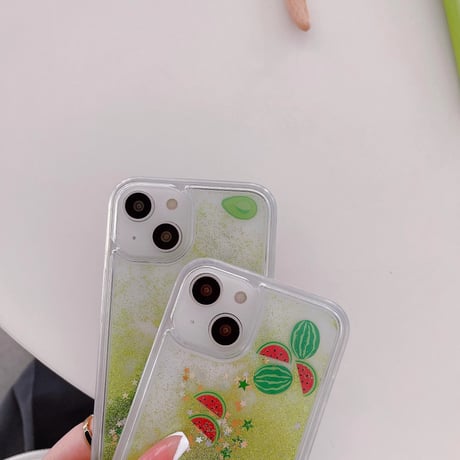 流れるグリッター/スイカ/アボカド iPhone14/13miniケース 液体 キラキラアイフォン12mini/11pro/SE3カバー 面白い お揃い 頑丈 夏に人気  [M3323]