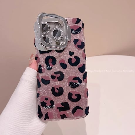 スタンド付ヒョウ柄 iPhone16/16proケース キラキラうねうね iphone15promax/14/13カバー おしゃれ 大人可愛い[M4940]