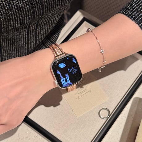 上品 AppleWatchバンド キラキラダイヤ  AppleWatchベルト Series 11/10/9/8 SE3/2  Ultra3/2/1 メタルリック 高級感たっぷり[M6475]