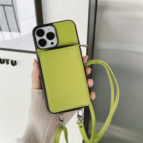 カード入れ iPhone15/14proカバー レザー製 アイフォン13pro/12mini/11proケース 肩掛け長さ調整可ストラップ 高品質 便利 [M3093]