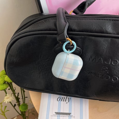 淡色系 Airpods4ケース チェック柄 韓国風 Airpods3/Pro2ケース airpodspro2カバー  キーチェーン付 ギフトにおすすめ[M5374]