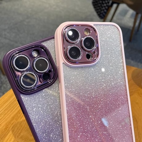 iPhone15/15proケース キラキラ インナー シート付 レンズ保護フィルム オシャレ 黄ばまないiPhone14/13/12カバー [M3526]
