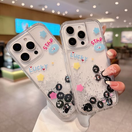 動くモンスター iPhone16pro/16ケース  液体ラメ入り iPhone15pro/14/13pro/12カバー 大人可愛い プレゼントにおすすめ[M5274]