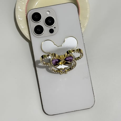 ジュエリーミラースタンド スマホリング キラキラ リボン お洒落 人気 実用便利 可愛いガールズに大人気[M5326]