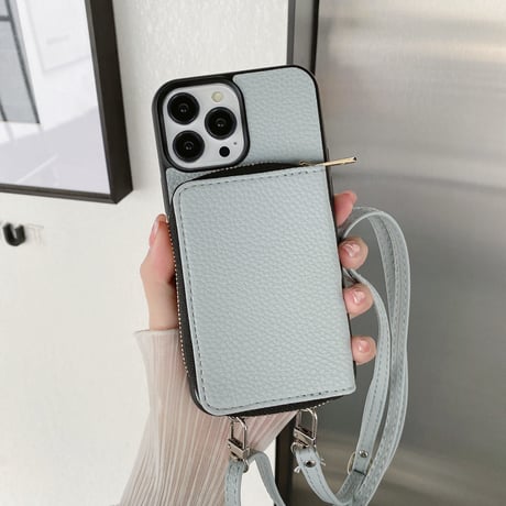 カード入れ iPhone15/14proカバー レザー製 アイフォン13pro/12mini/11proケース 肩掛け長さ調整可ストラップ 高品質 便利 [M3093]