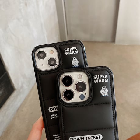 ダウン ホッキョクグマiPhone14pro/14plusケース ブラックカラーiphone13/12/11proカバー ファッション 高品質 男女向け いいギフト [M2588]