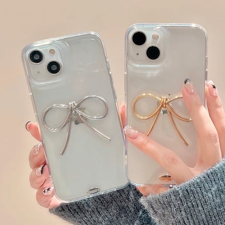 リボンiPhone15/15Proケース  高透明 iPhone14Pro/13proカバー シンプル 高級感 女子力アップ[M3926]