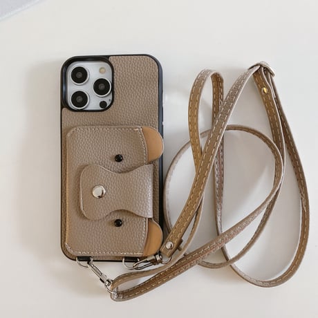クマちゃんカード入れ iPhone15/14proケース 革製 アイフォン13/12mini/11カバー 肩掛けストラップ 高品質シック 11色[M3417]