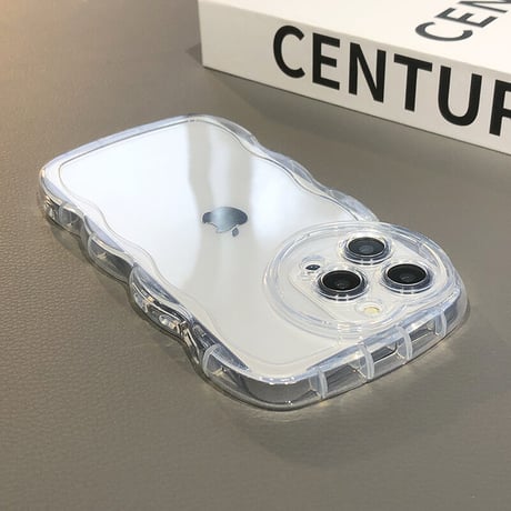滑りにくい透明 iphone14plus/13proケース  ハート型カメラレンズ アイフォン12/11カバー  波紋枠 可愛い[M2178]
