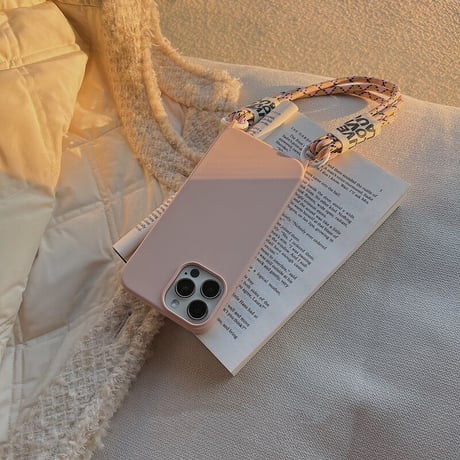 韓国風ピンク色 iphone14/13ケース  ストラップ付 iphone12mini/11proカバー   シンプル風 可愛い キュート ガールズファッション[M2149]