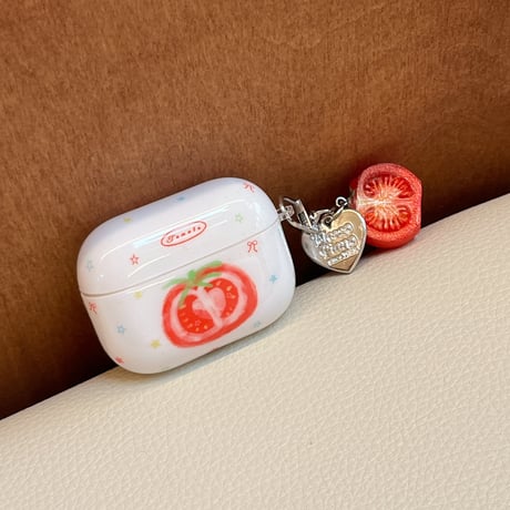 トマト AirpodsPro3ケース 美味しいそう Airpods4/3カバー AirpodsPro第2/1世代 キーホルダー付 かわいい[M6525]