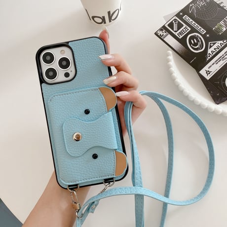 クマちゃんカード入れ iPhone15/14proケース 革製 アイフォン13/12mini/11カバー 肩掛けストラップ 高品質シック 11色[M3417]