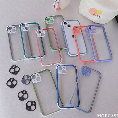 耐衝撃透明 iphone13mini/13promaxケース  カラー枠カメラレンズ保護 iphone11/12カバー  頑丈 シンプル M1069