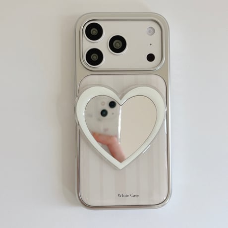 ハートミラー iPhone17Pro/17ケース ストライプ柄  iPhone16Pro/15/14ケース 淡色系 ガーリーファッション[M6264]