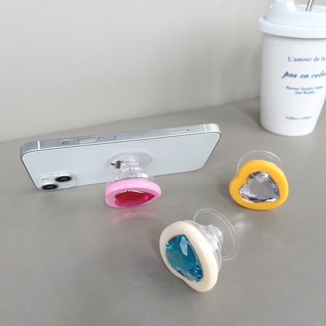ハートダイヤモンド  スマホグリップ キラキラ艶感 グリップトーク  スマホリング   伸び縮み式 落下防止 卓上スタンド機能 ギフトにおすすめ[M3427]