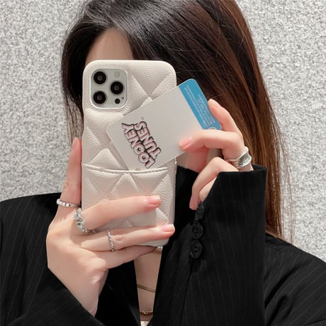 ICカードポケット レザーiphone14pro/14plusケース 高品質高級感 アイフォン13/12/11カバー 菱形 ファッション 実用 [M2304]