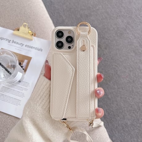 ショルダーストラップ iPhone14/15proカバー カード収納 ベルト付 アイフォン13pro/12/11proケース  多機能 高品質 使いやすい [M2646]