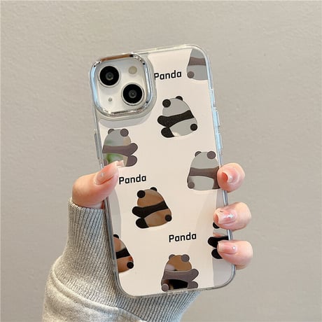 Panda ミラーiphone14/13ケース かわいいパンダ背中 アイフォン12pro/11ケース  キュート 頑丈 ギフトにおすす[M3050]