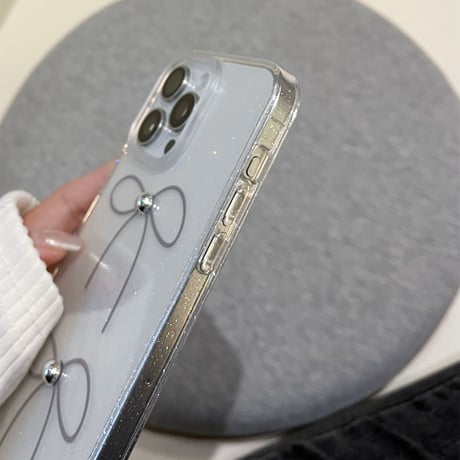 リボン クリアiPhone15/15proケース キラキララメ入り iPhone14/13pro/12クリアケース かわいい トレンド[M4050]