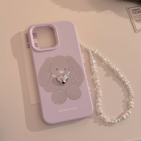 ウサギ iPhone16Pro/16ケース パールストラップ付 iPhone15Pro/14/13カバー 可愛い 高品質[M4865]
