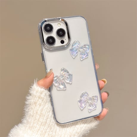 キラキラリボン iPhone16pro/16promaxケース クリア iPhone15pro/14/13カバー 大人可愛い [M4956]