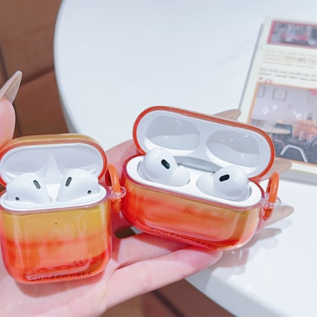 夕焼け AirpodsPro3/４ケース グラデーションオレンジ Airpods3/Pro2ケース リング 可愛いギフト[M5676]