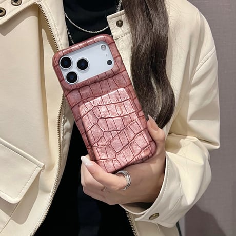 ワニ革 ミラースタンド付 iPhone17Pro/17ケース レザー 高級感 iPhone17ProMax/16Pro/15カバー 上品 高品質 耐衝撃 [M6074]
