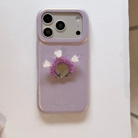 花付ミラーリング iPhone17/17Proケース レザー iPhone16Pro/15pro/14ケース エレガント スタンド付[M6300]