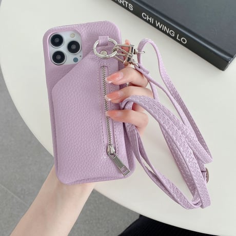 小銭入れ付 iPhone14/15proケース 革 ストラップ付 iPhone13mini/12/11カバー 高品質 12色 小銭/カード/口紅/お札など収納可[M3199]