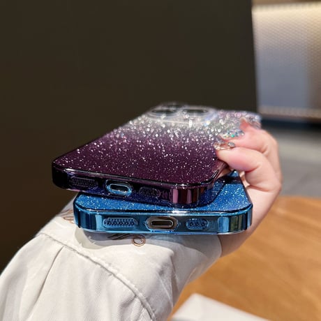 キラキラ黄ばまないiPhone14/14proケース ラメシール付 アイフォン13/12proカバー  レンズフィルム付 高透明感 美しいグラデーションカラー [M3095]