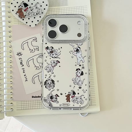 ダルメシアン 鏡付 iPhone17pro/17ケース グリップ付き iPhone16/15promax/14ケース かわいい 多機能便利[M6217]