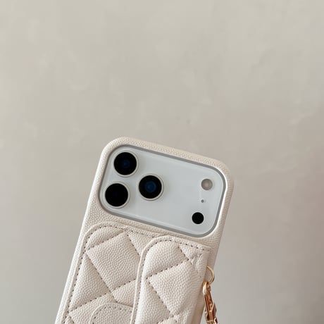 カード入れ付き iPhone17/17Proケース キルティングレザー ショルダーチェーン iPhone17ProMax/Airケース 高級感 セレブ愛用 高品質[M5729]