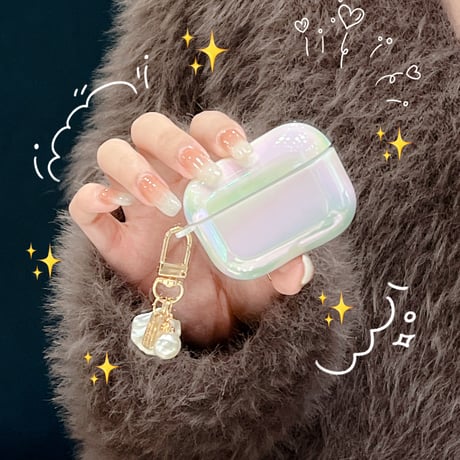 レーザー光る AirPodsPro2ケース 貝殻 真珠アクセサリー airpods3/2カバー 光る  お揃い ギフトにおすすめ[M2549]