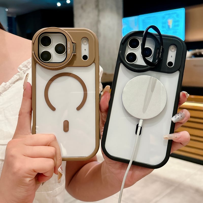 iPhone シルバー デュアルカメラ スタンド付き カメラ保護ケース付 iPhone17Pro/16ProMaxケース スタンド機能 Magsaf