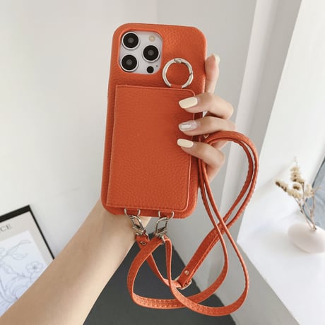 鏡 カード入れ4個 アイフォン15/14proケース 革製 iPhone13mini/12/11カバー リング/肩掛けストラップ 高品質シック 12色[M3260]