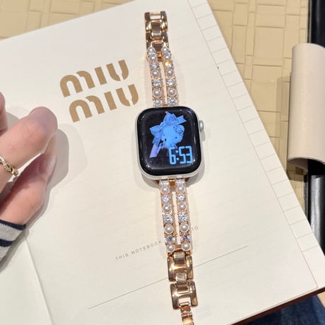 パールブレスレット  AppleWatchバンド メタル AppleWatchベルト Series 11/10/9/8 SE3/2  Ultra3/2/1 高級感高品質 上品[M6394]
