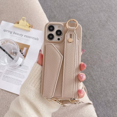 ショルダーストラップ iPhone14/15proカバー カード収納 ベルト付 アイフォン13pro/12/11proケース  多機能 高品質 使いやすい [M2646]