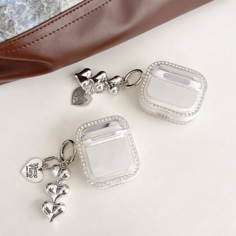 ジュエリー ミラーAirpodspro2/1ケース ハートチャーム付 Airpods3/2カバー オシャレ ガールズに人気[M4493]