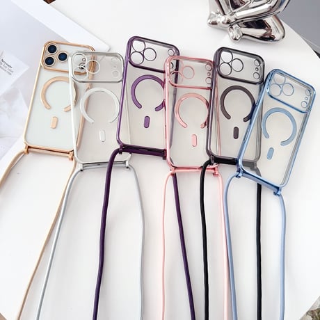 ショルダーストラップ付 iPhone17Pro/17ケース  メタルライン MagSafe対応 iPhone17ProMax/Airカバー カメラ保護 軽量 シンプル風[M5728]