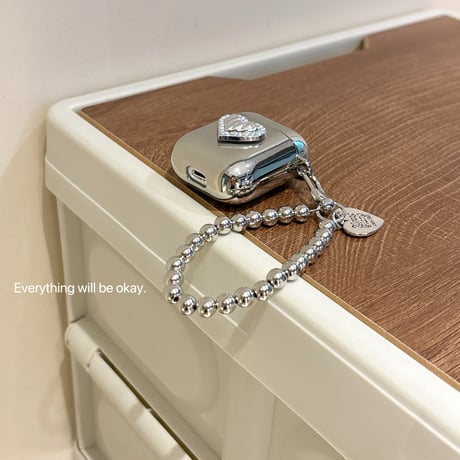 ジュエリーハート Airpods 4ケース 金属ビーズストラップ付 Airpodspro2/proカバー Airpods3/2 めっちゃ可愛い光沢感[M4899]