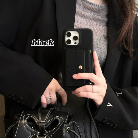 鏡カード入れ付 iPhone15Pro/15Promaxケース レザー製 iPhone14pro/13/12proカバー ストラップ付 高級感[M4525]