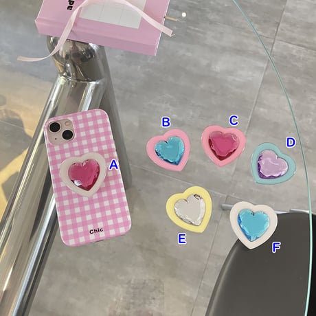 ハート型宝石 スマホグリップ オシャレキラキラ ダイヤモンド 艶あり グリップトーク  スマホリング    伸び縮み式 落下防止 卓上スタンド機能[M3254]