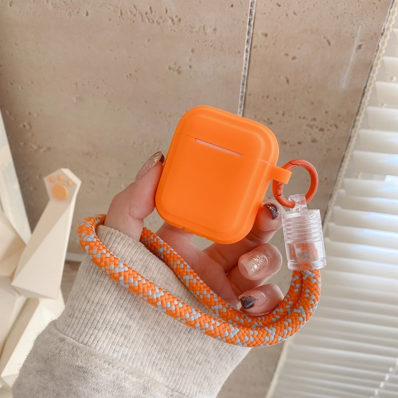 オレンジ AirpodsPro3/4ケース ストラップ付 Airpods3/Pro2ケース