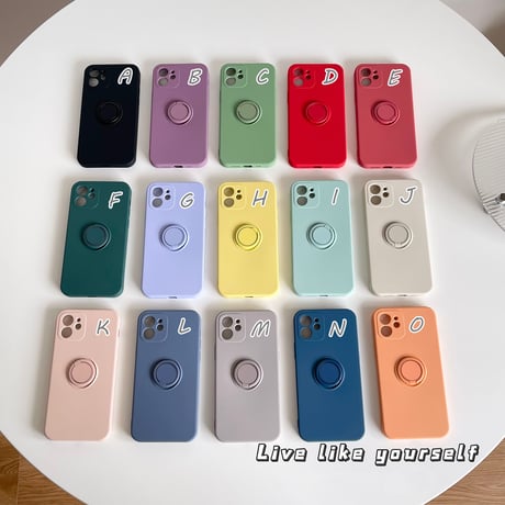 iPhone16/16Proケース リング付  高品質シリコン iphone15pro/14/13mini/12/11proカバー   シンプル  お揃い 手さわりよい スタンド[M2194]