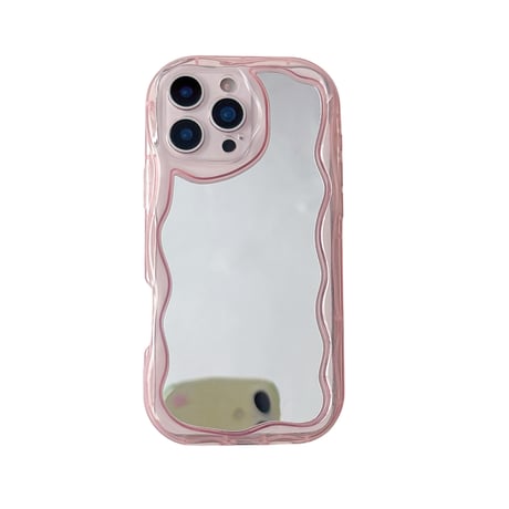 淡色 ミラー iPhone17/16Proケース パステルカラー iPhone15promax/14/13カバー うねうねライン [M5560]