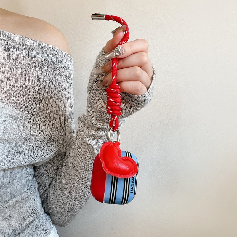 縞模様 Airpods 4ケース ハートデコキーチェーン付 Airpods3/Pro2